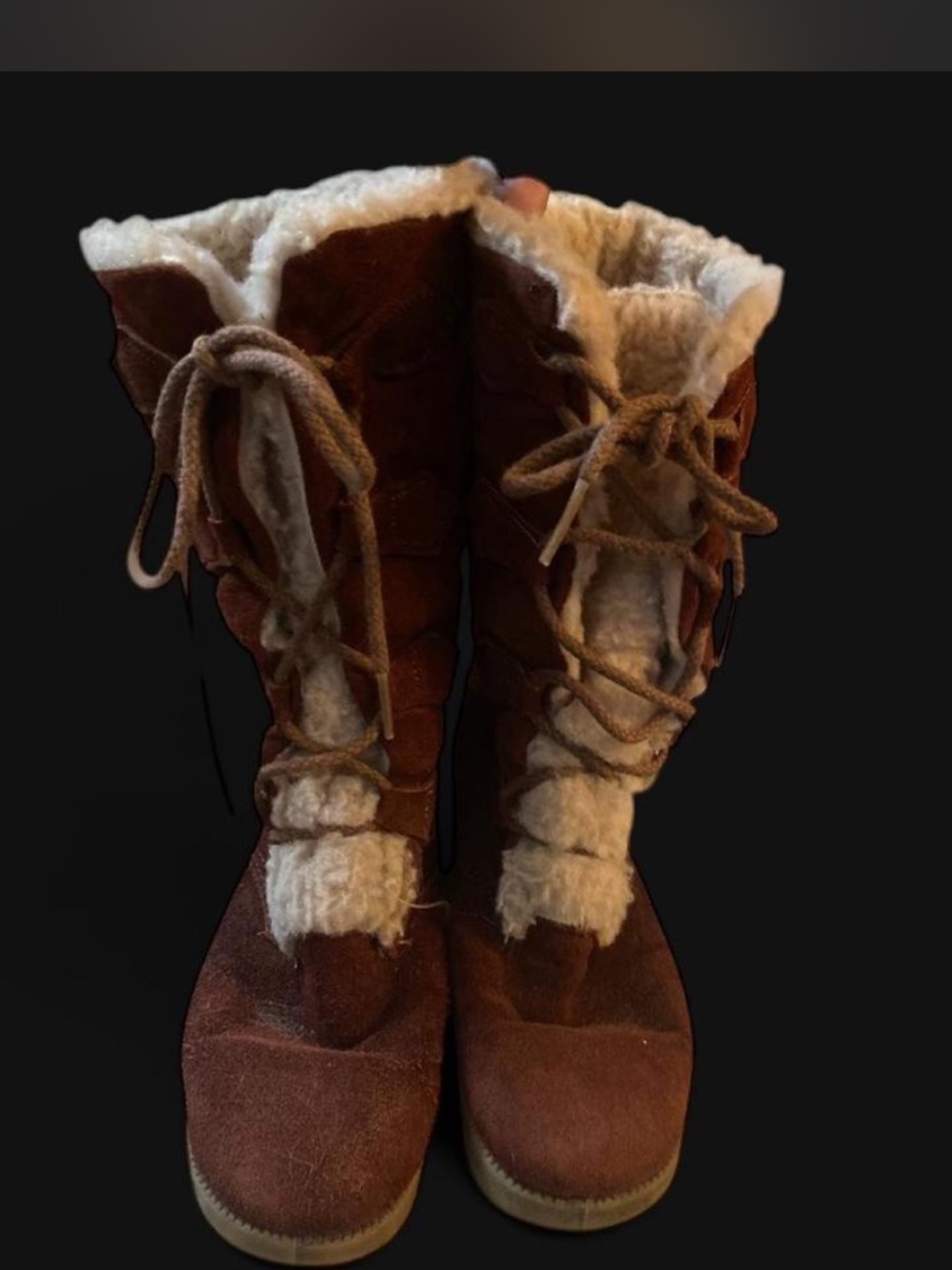 Women’s Tall Brown/ Burgundy Faux-Shearling Lace-Up Winter Boots